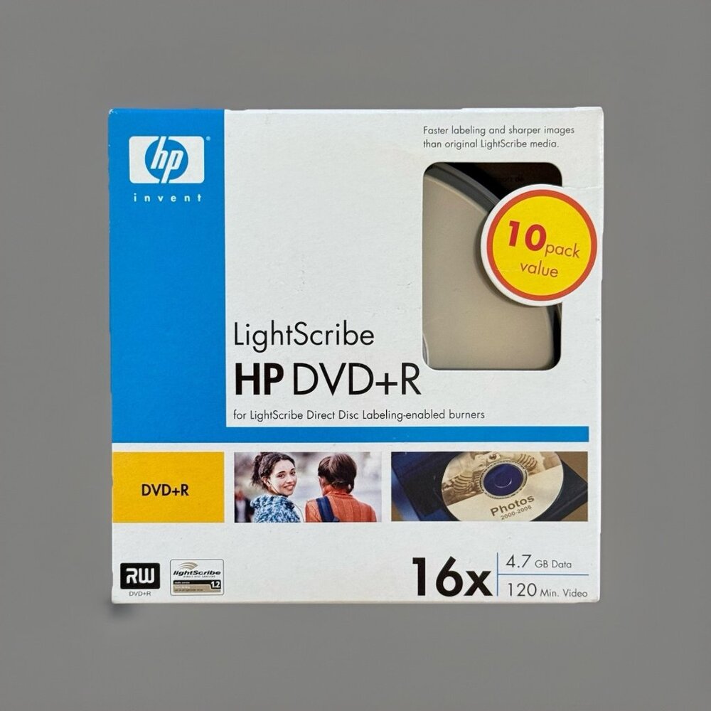 HP Lightscribe DVD+R 4.7GB‎ 120min Video 16x (10 Pack) NEW Open Box